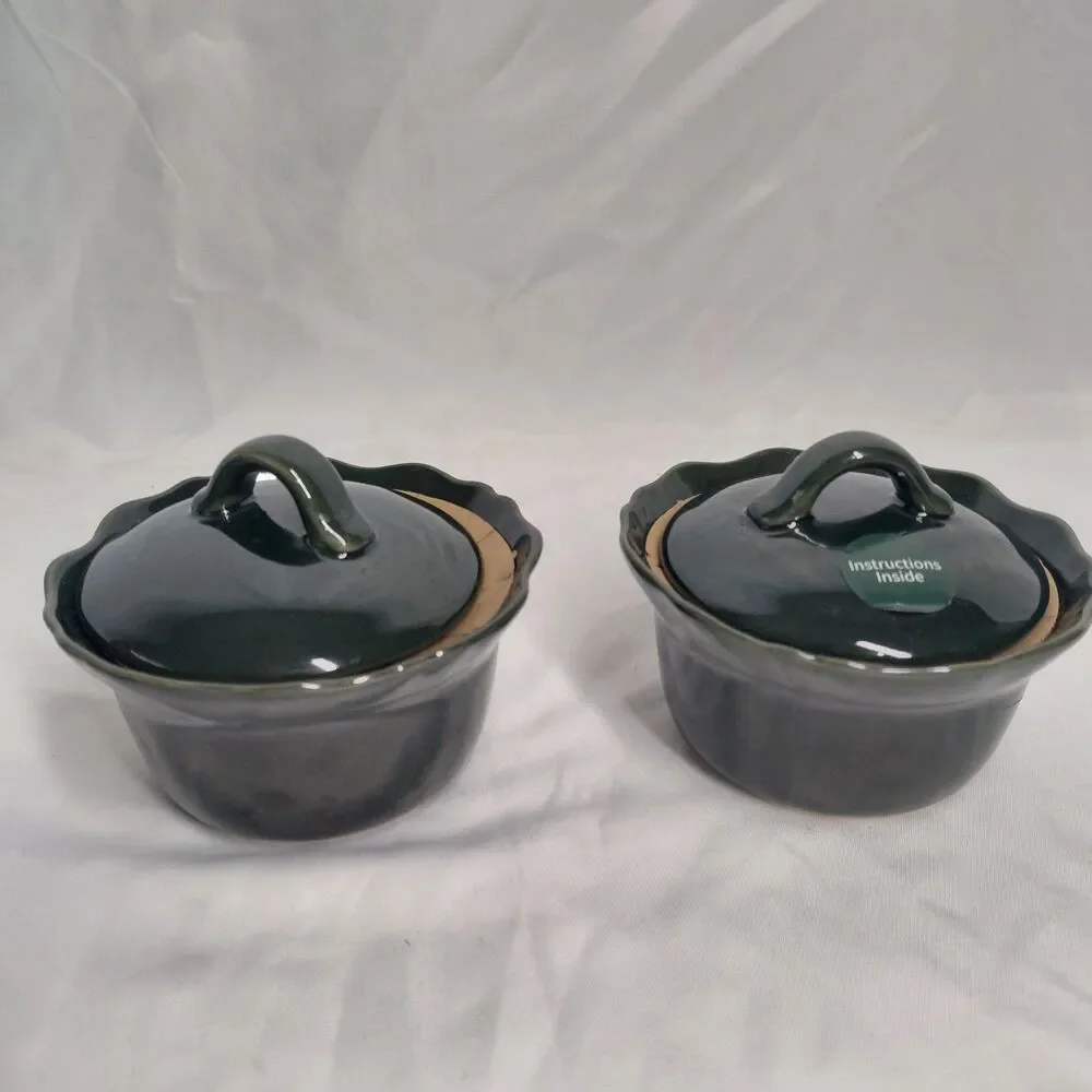 Hearth & Hand Magnolia Stoneware Ramekin Set 6.5oz Dark Green Round 3pc w/ Lids